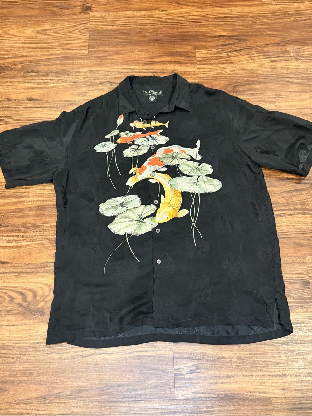 Tori Richard 100% silk Koi Fish Hawaiian Aloha Button Front Camp Shirt XL